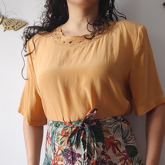 Vintage Tops Vintage Mustard Yellow Silk Blouse Poshmark
